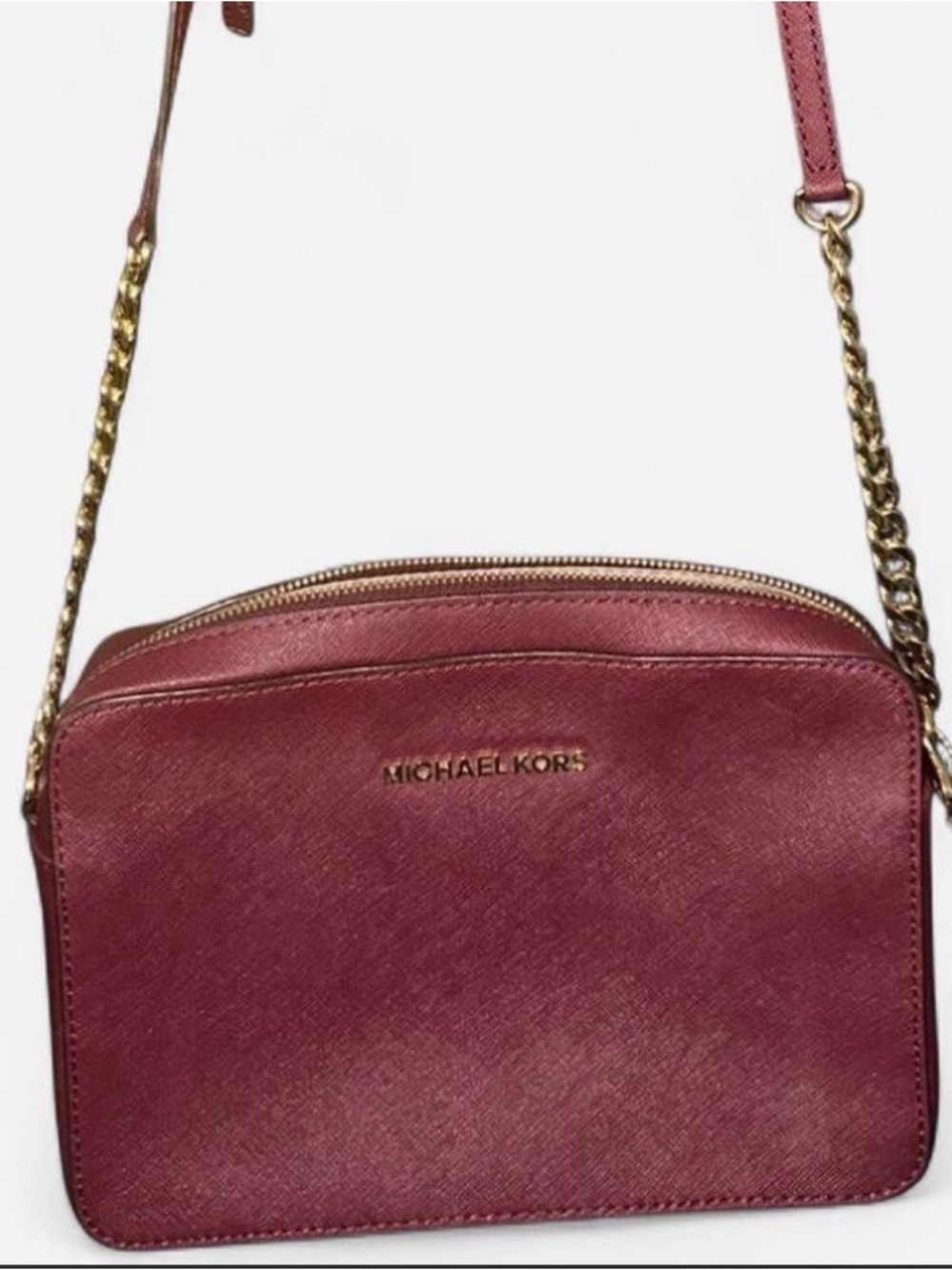Michael Kors Burgundy Saffiano Crossbody with Gold Chain